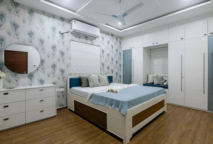 Contemporary Bedroom with White Double Bed & Chest